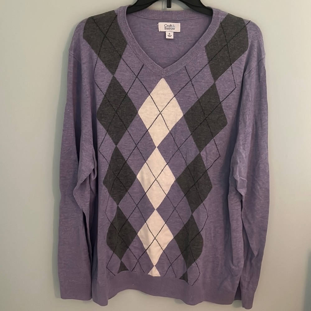 💕HP💕NWOT! Croft & Barrow men’s v-neck super soft argyle sweater - size XL